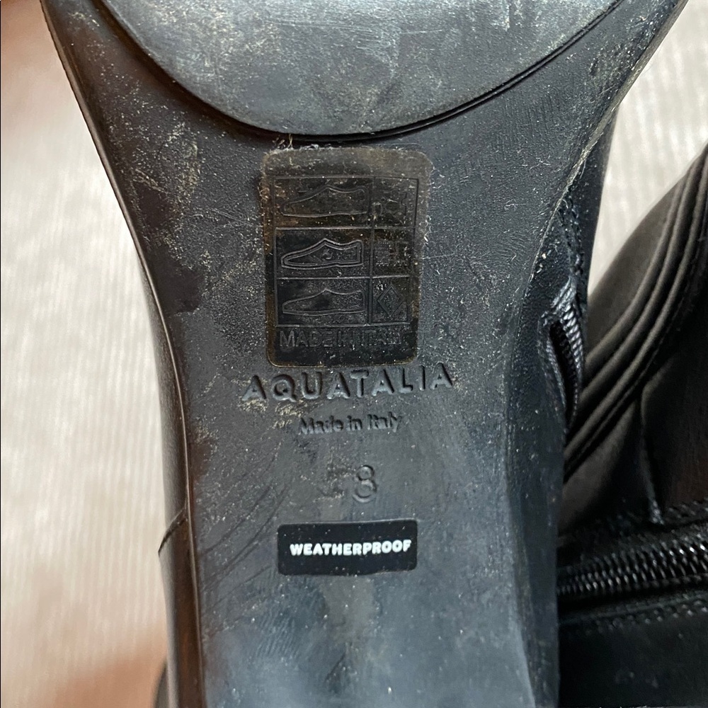 Aquatalia Illiana Weatherproof High Block Heel Chunky Boots Black Leather Size 8 - Picture 8 of 14
